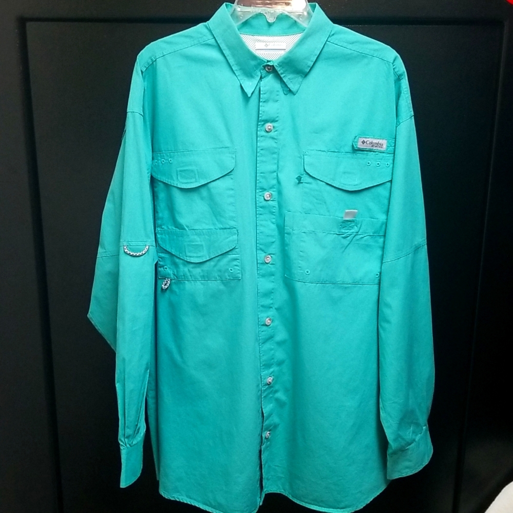 Columbia Men's Outdoor and Fishing Long Sleeve Teal Shirt UV Protection Size L
